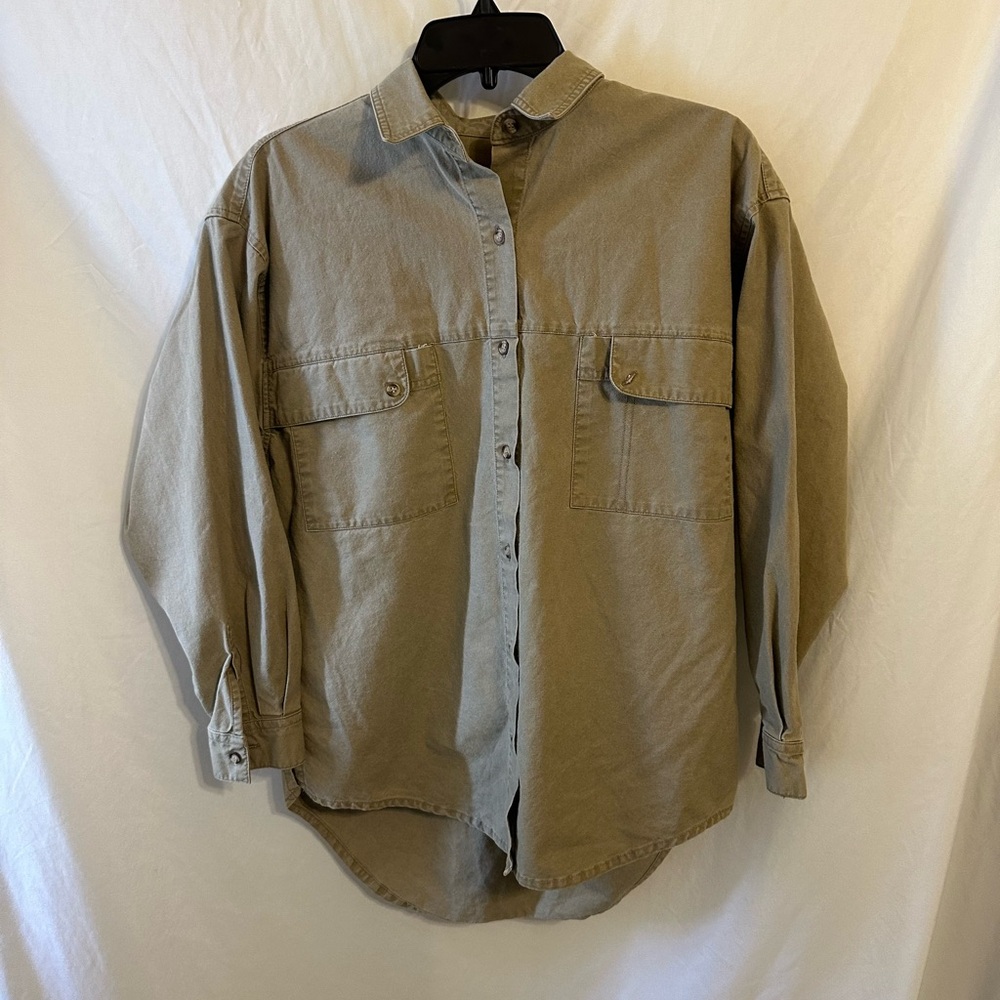 L.L. Bean Khaki Button Down Cotton Long Sleeve Shirt